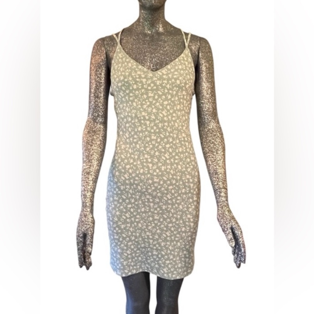Active USA Light Green Floral Summer Dress with Cute Back Cross Straps